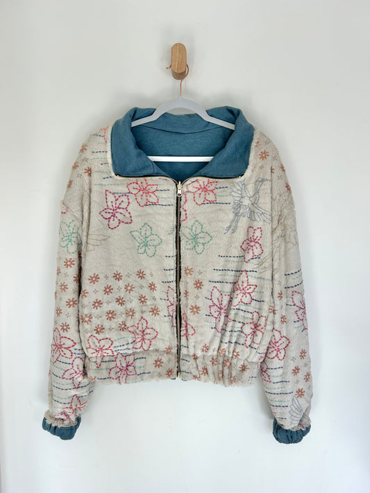 Blue Botanical Birds Reversible Jacket