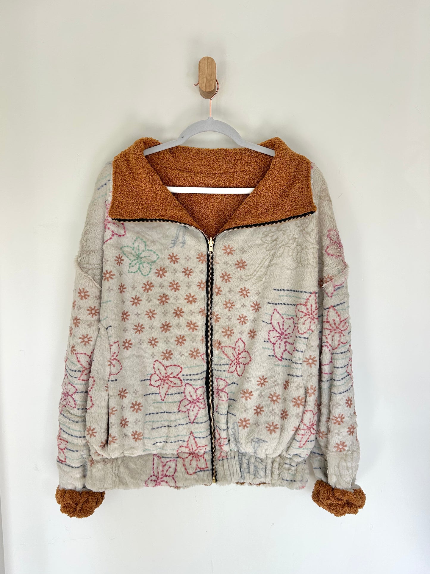 Brown Botanical Birds Reversible Jacket