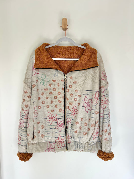 Brown Botanical Birds Reversible Jacket